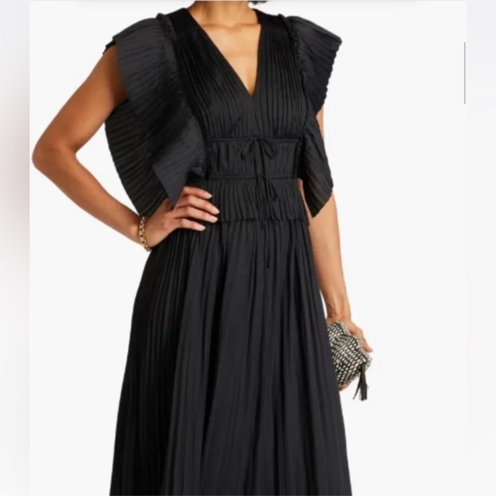 ULLA JOHNSON Letty Satin Midi Dress in Noir Sz 2 - Picture 4 of 4